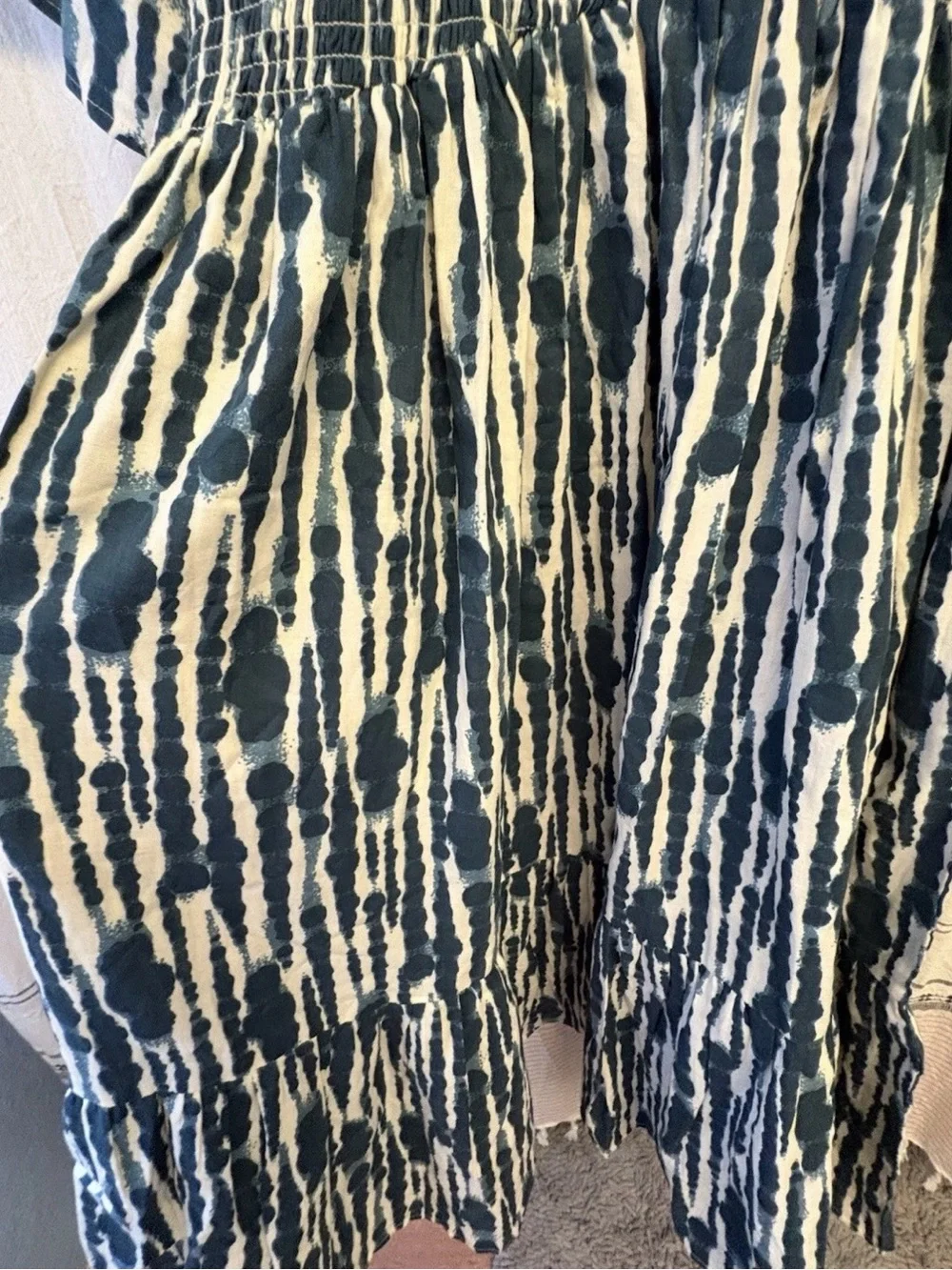 Kate Quinn-PLUS size-Tapestry Water Drops-shibori-Smocked Rosette Sun Dress-XXL